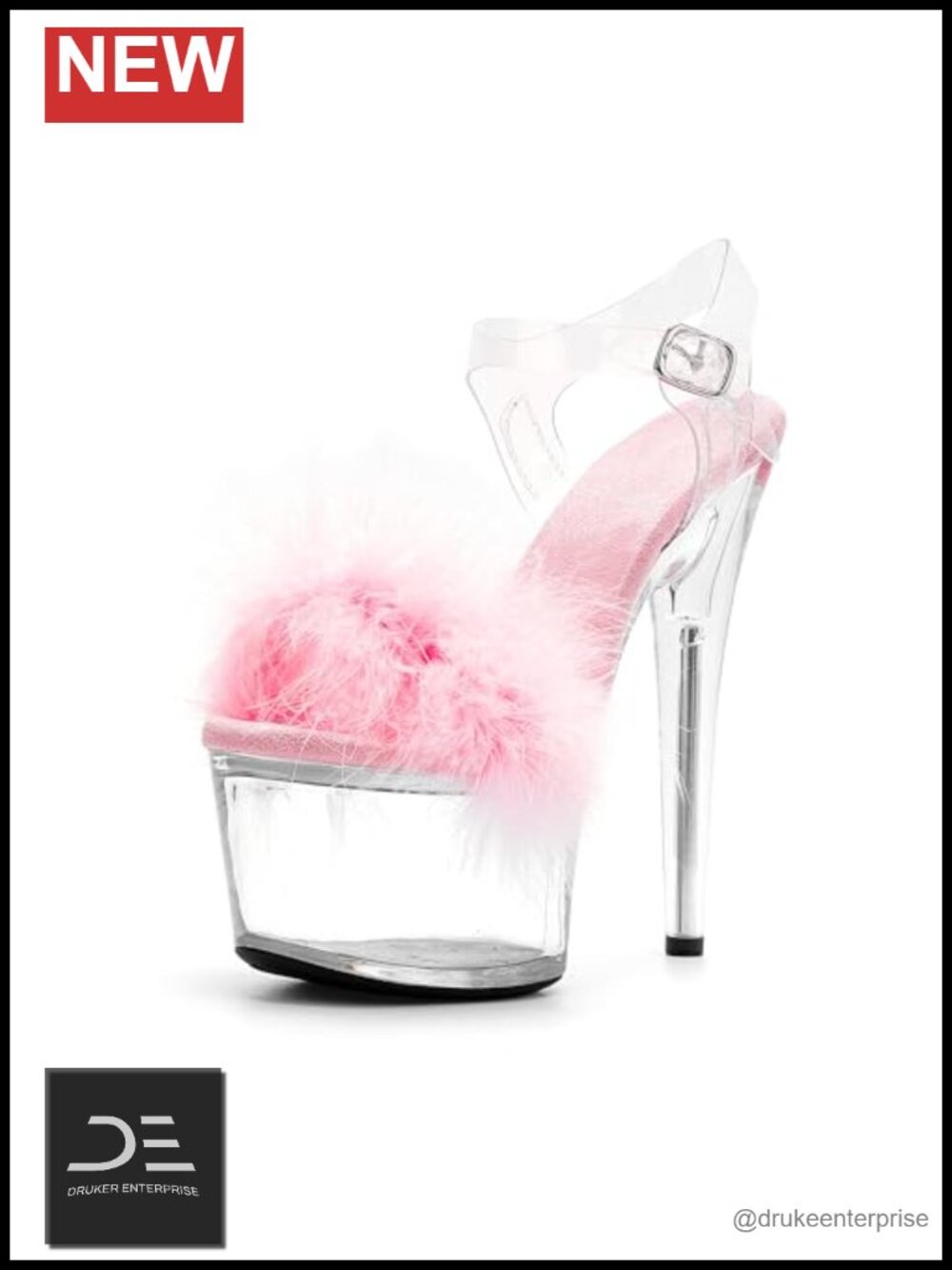 7 Inch Clear Platform Stiletto Sandals, Feather Furry Heels for Women, Exotic